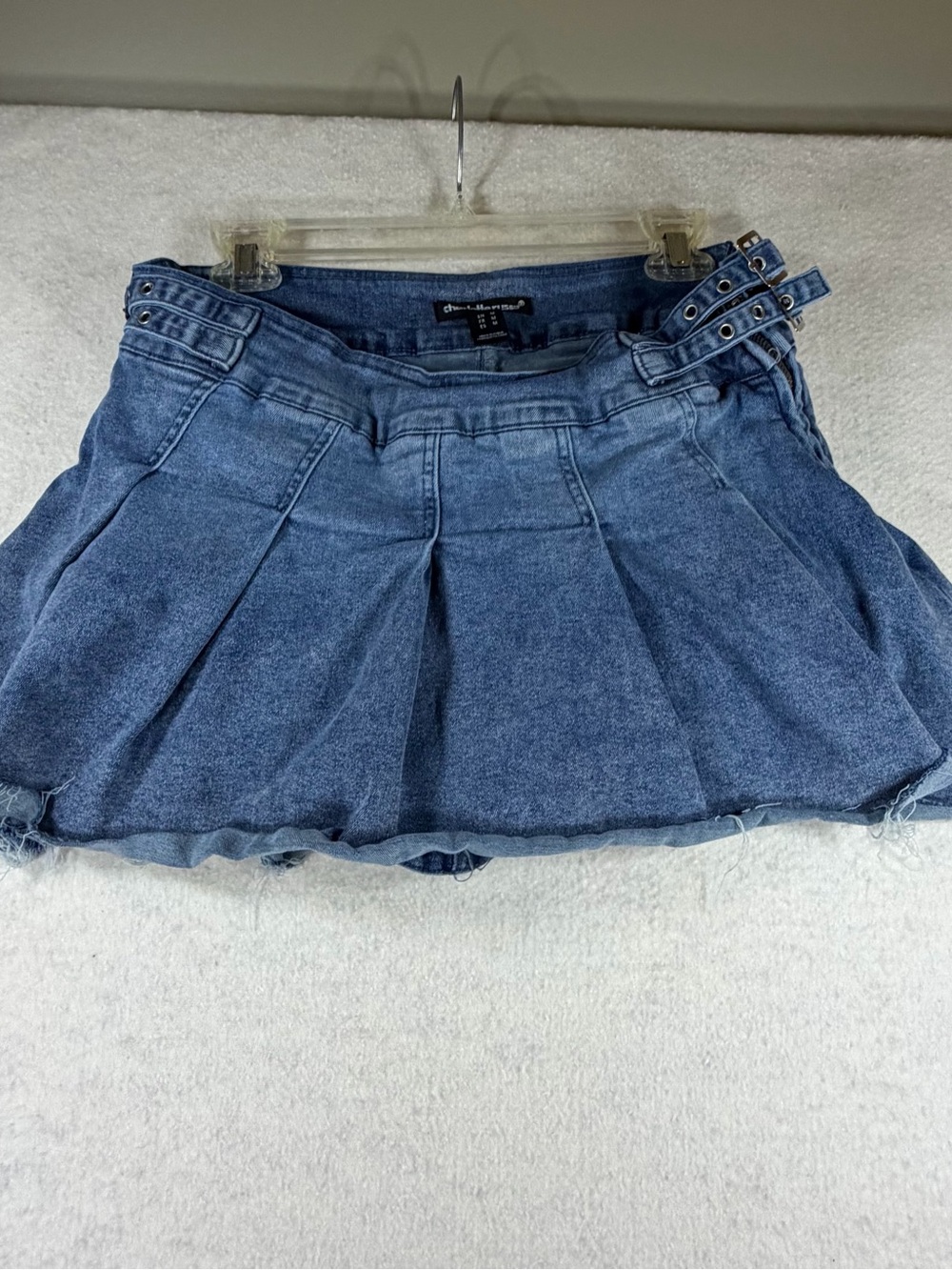 Charlotte Russe Y2K Pleated Denim Mini Skirt Skort Buckle Detail Size M 2000s